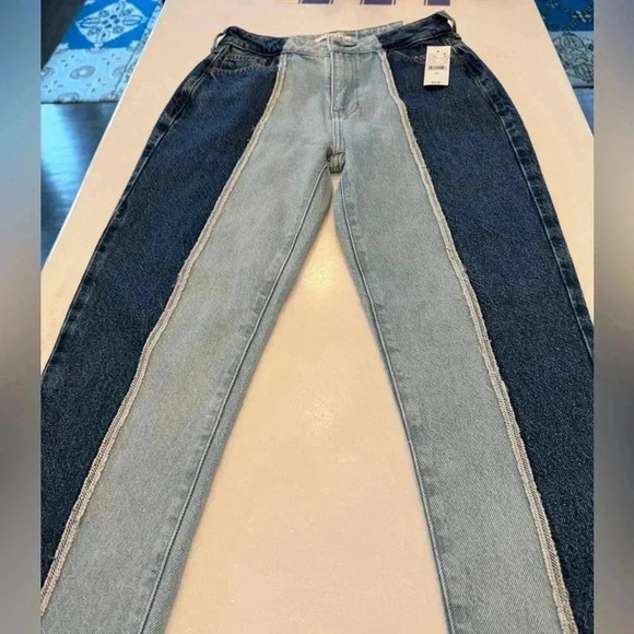 PACSUN two tone denim mom jeans high rise boot cut size 25 NEW - Picture 1 of 11